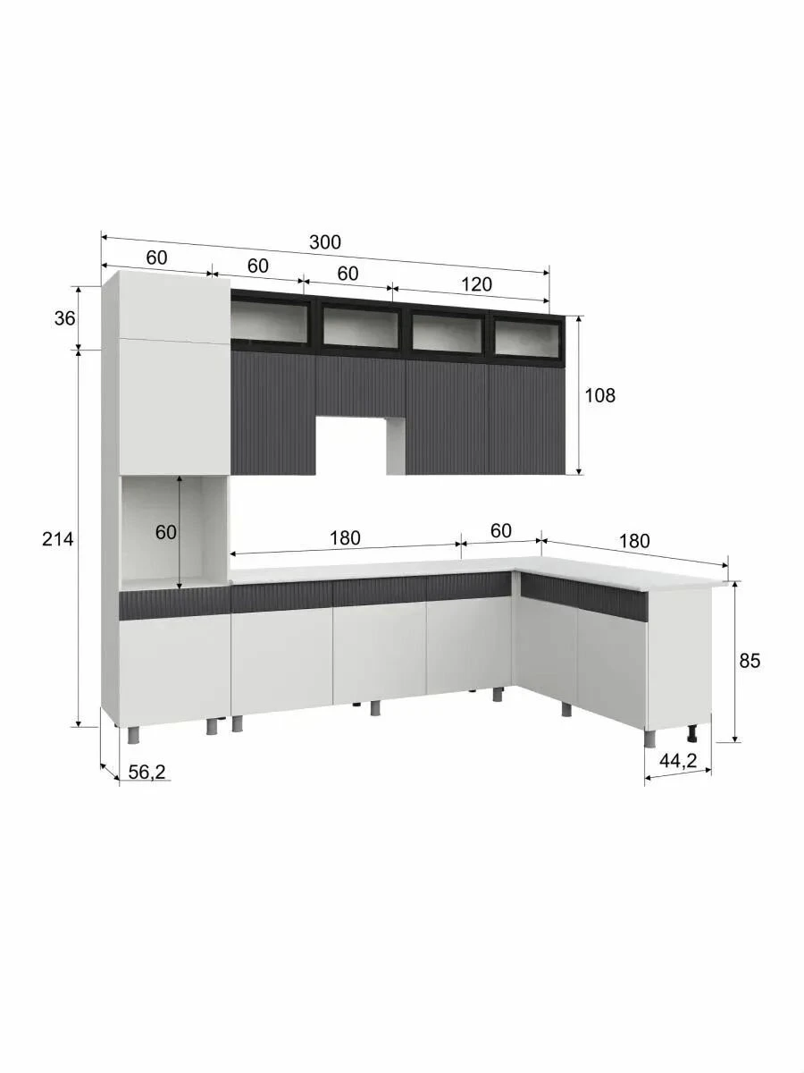 Угловая кухня София Гренто 3,0х1,8м белый/ментол со столешницей, ЛДСП/МДФ